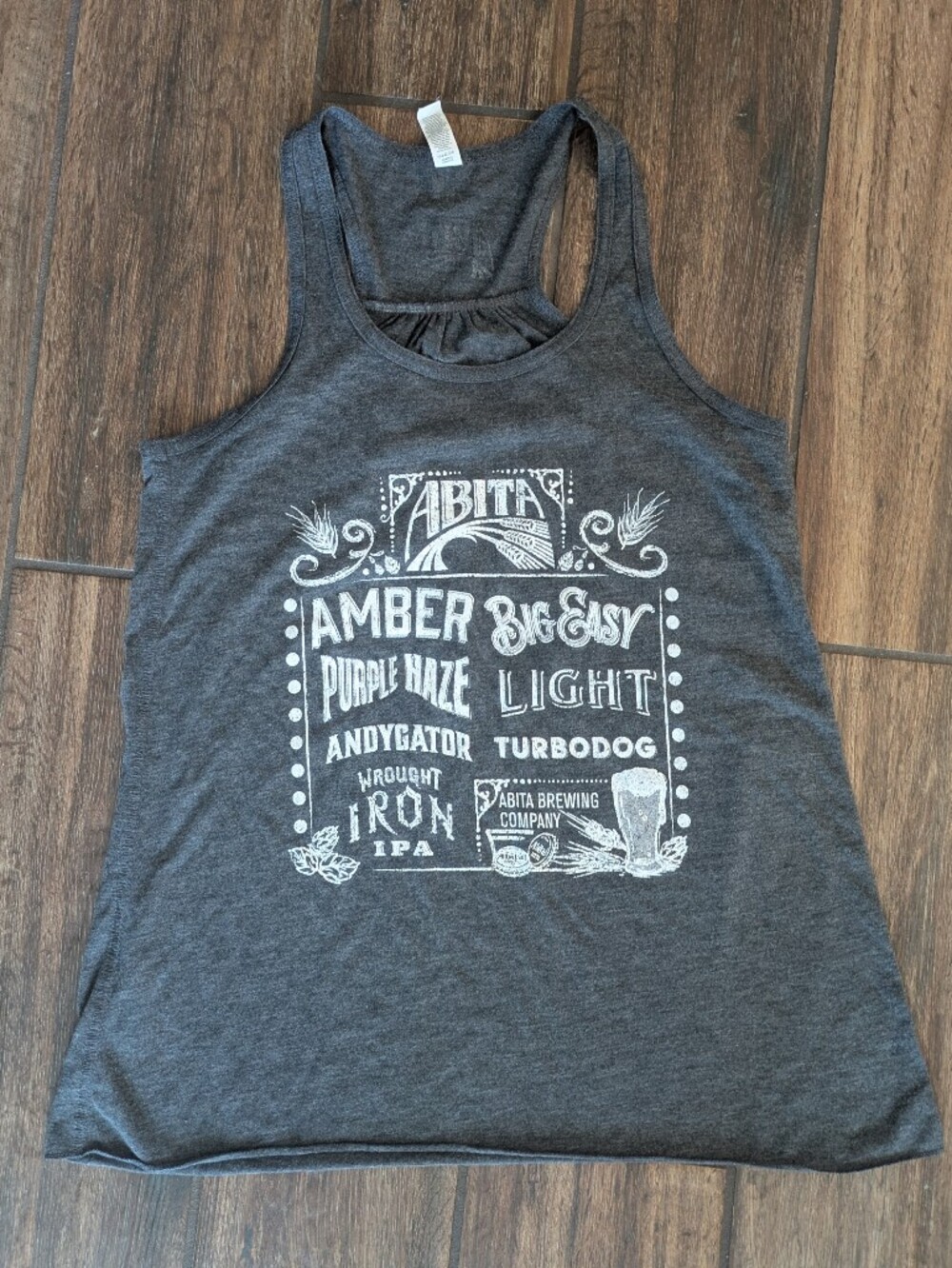 Bella Canvas Charcoal Racerback Tank with White Brewery Graphic